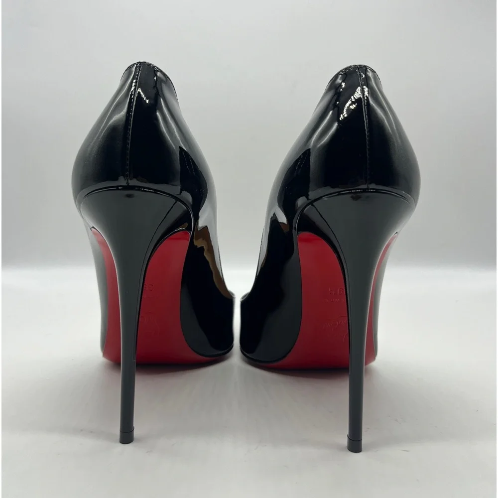 Christian Louboutin Black Patent Leather Pointed Toe Stilettos with Red Sole